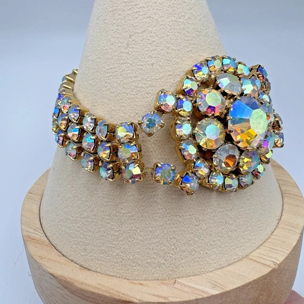 Vintage Pink AB Rhinestone Bracelet Chunky Gorgeous 7